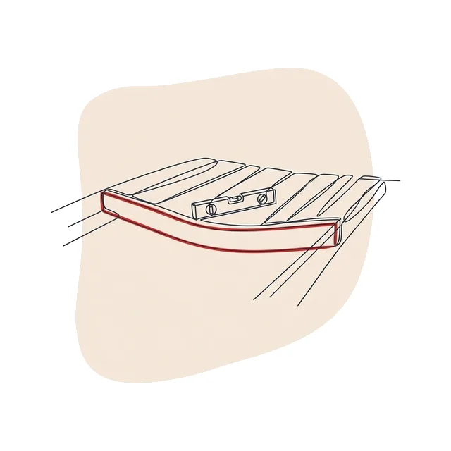 Plancher bois créé dans une ancienne grange, légèrement affaissé au centre, un niveau posé dessus